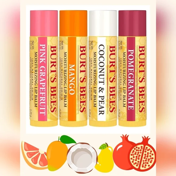 New Burt's Bees 100% Natural Moisturizing Lip Balm Superfruit, 4 Tubes In Box - Picture 9 of 10